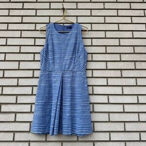 GAP Blue White Stripe Linen Cotton Fit & Flare Dress w/ Pockets Classic 10